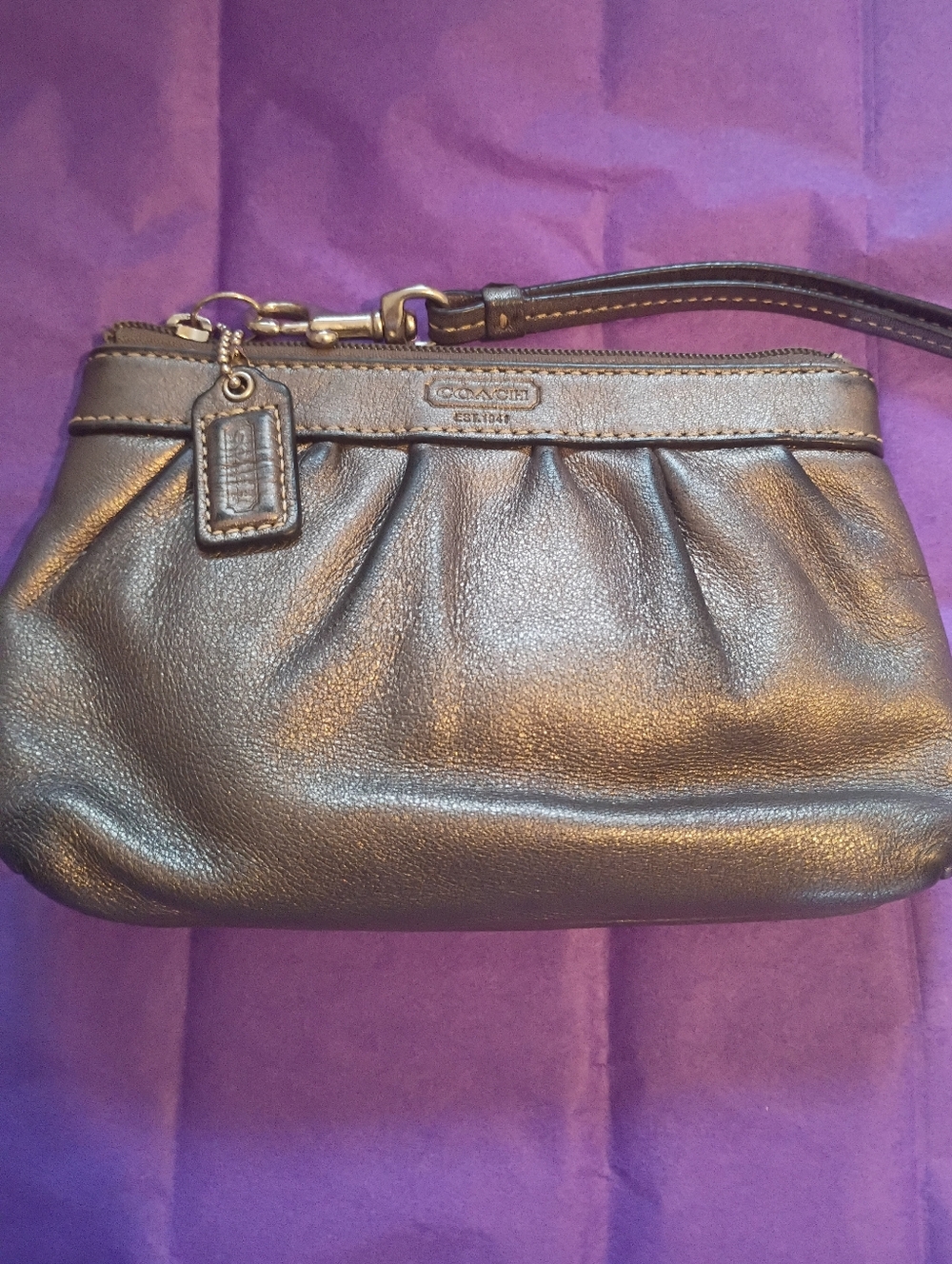 Coach Metallic Pleated Wristlet